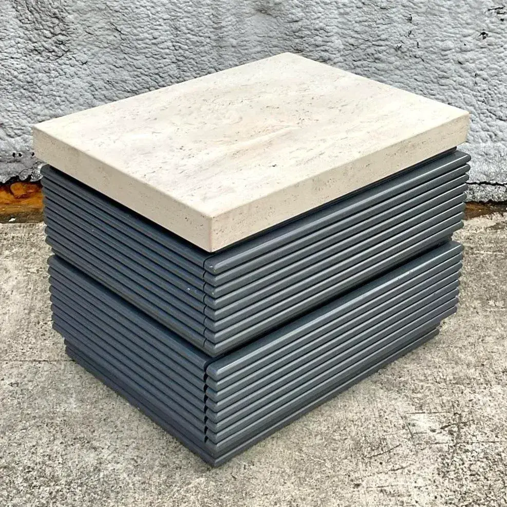 Stone Top Gray Lacquered Single Nightstand - Top view