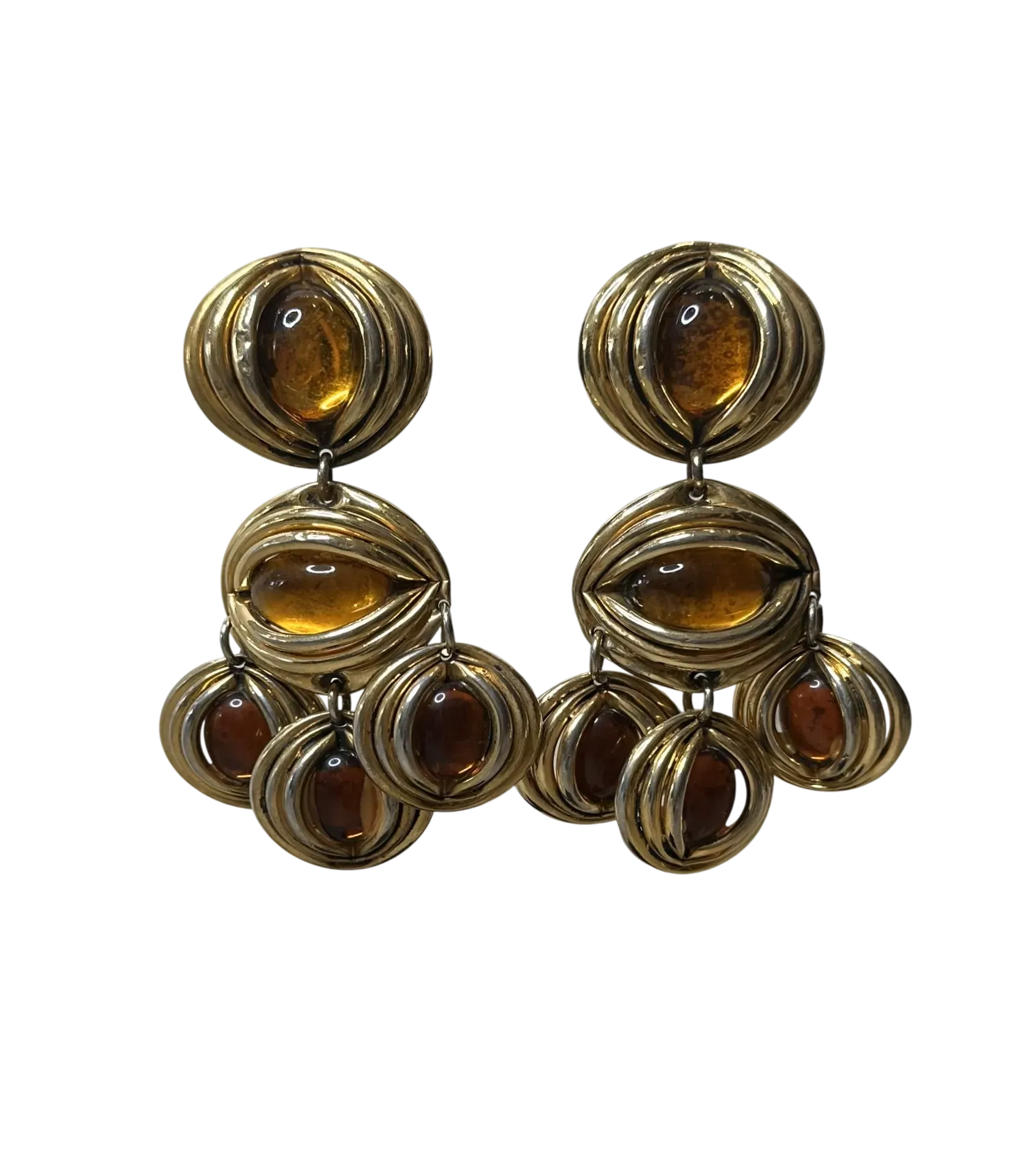 Taratata France Gold Amber Drop Clip on Earrings - Detail view