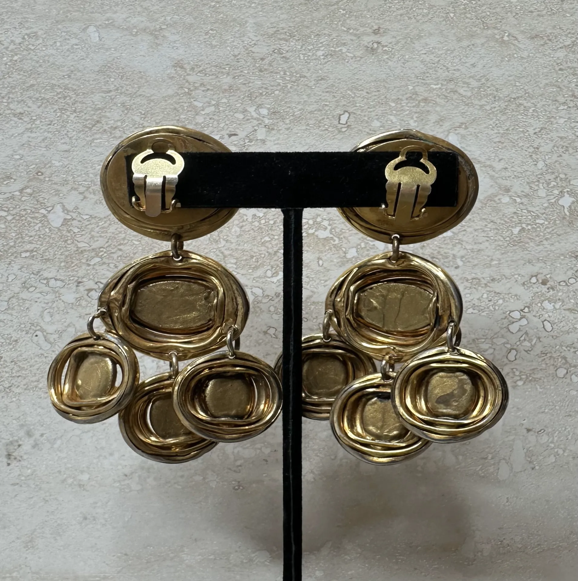Taratata France Gold Amber Drop Clip on Earrings - Top view