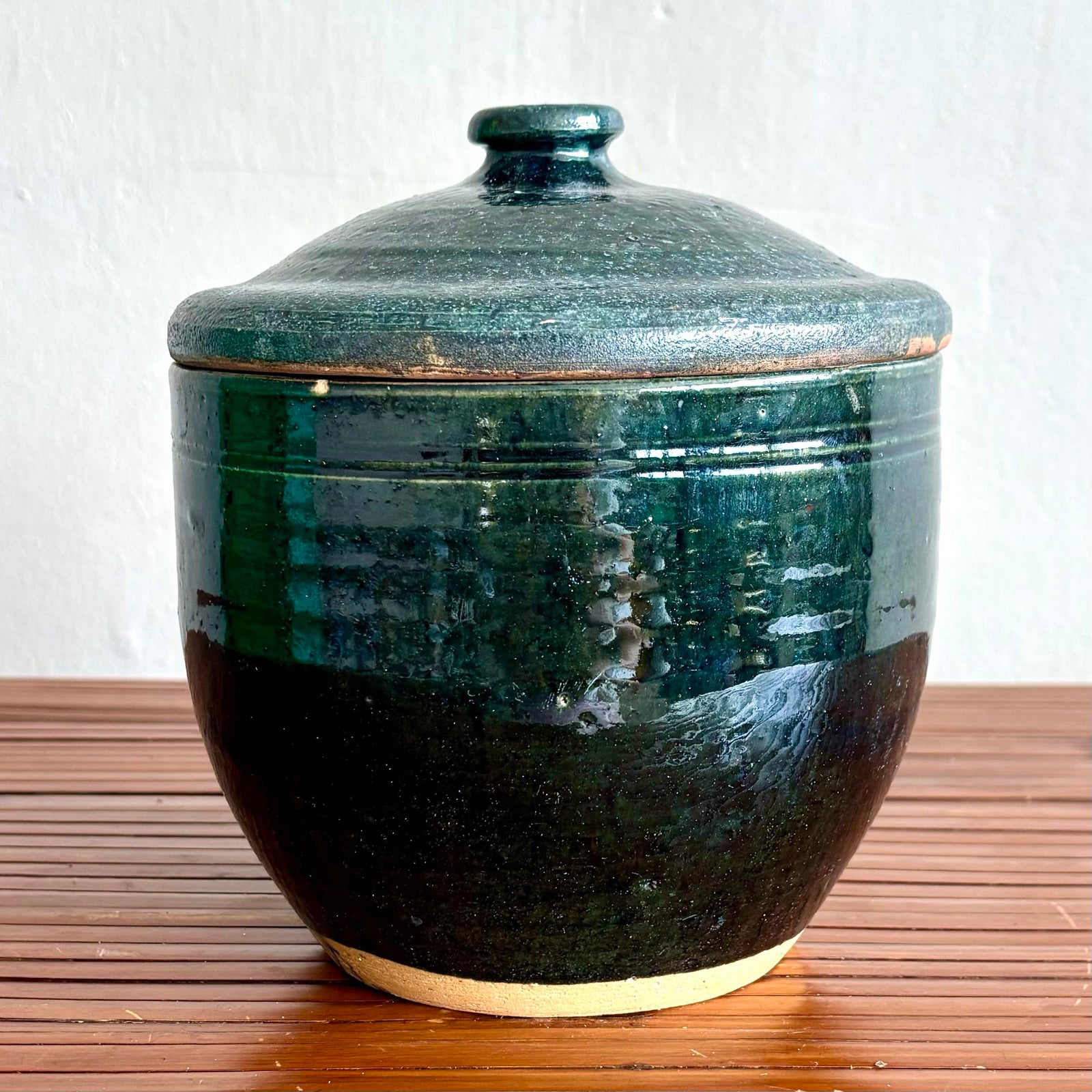 Vintag Boho Forrest Green and Terracotta Lidded Vessel - Top view