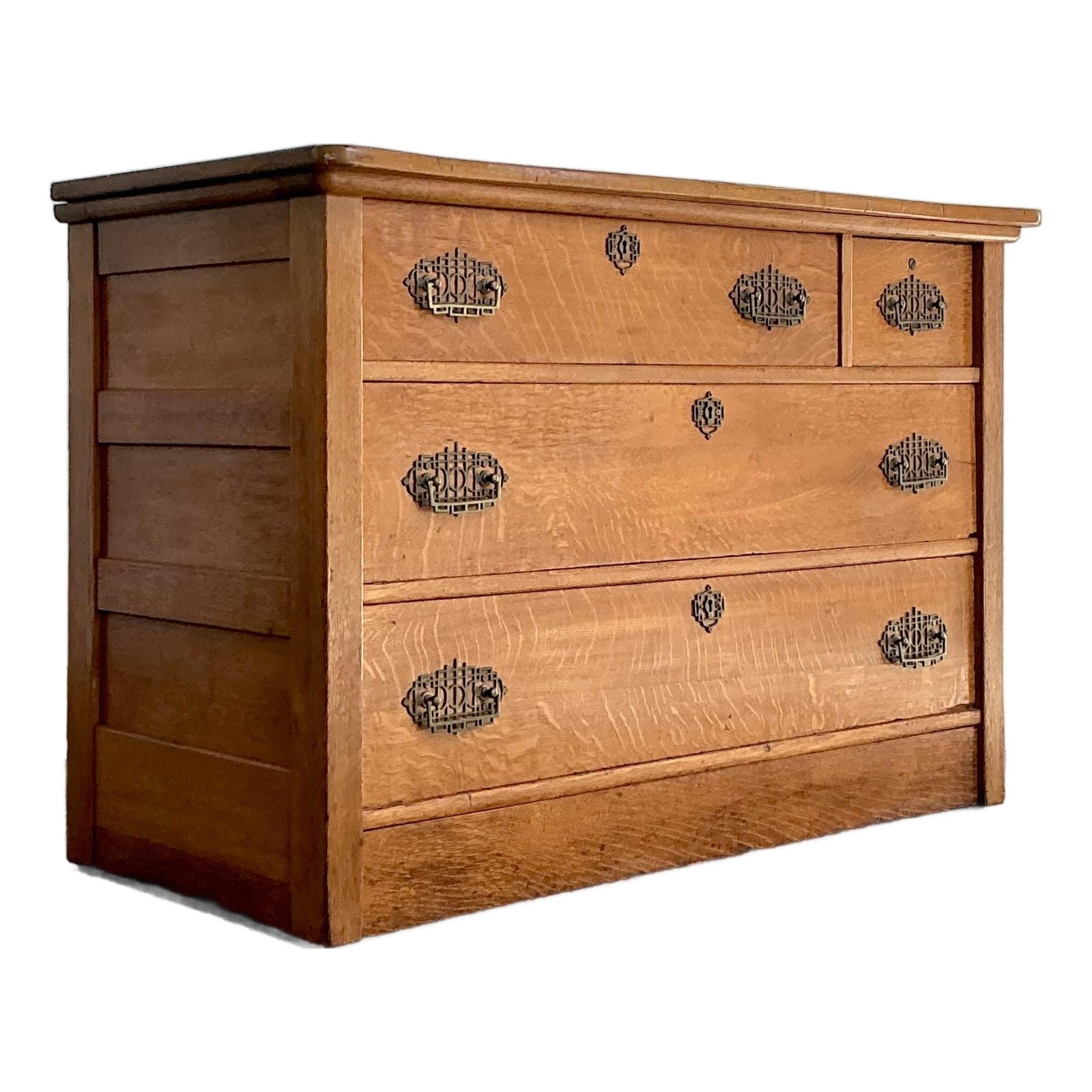 Vintage 1860s Oak Chest of Drawers With Hidden Drawer