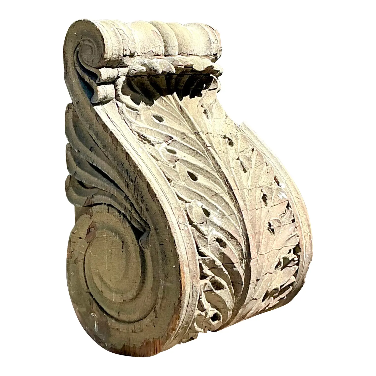 Vintage 1880s Monumental Distressed Wood Corbel