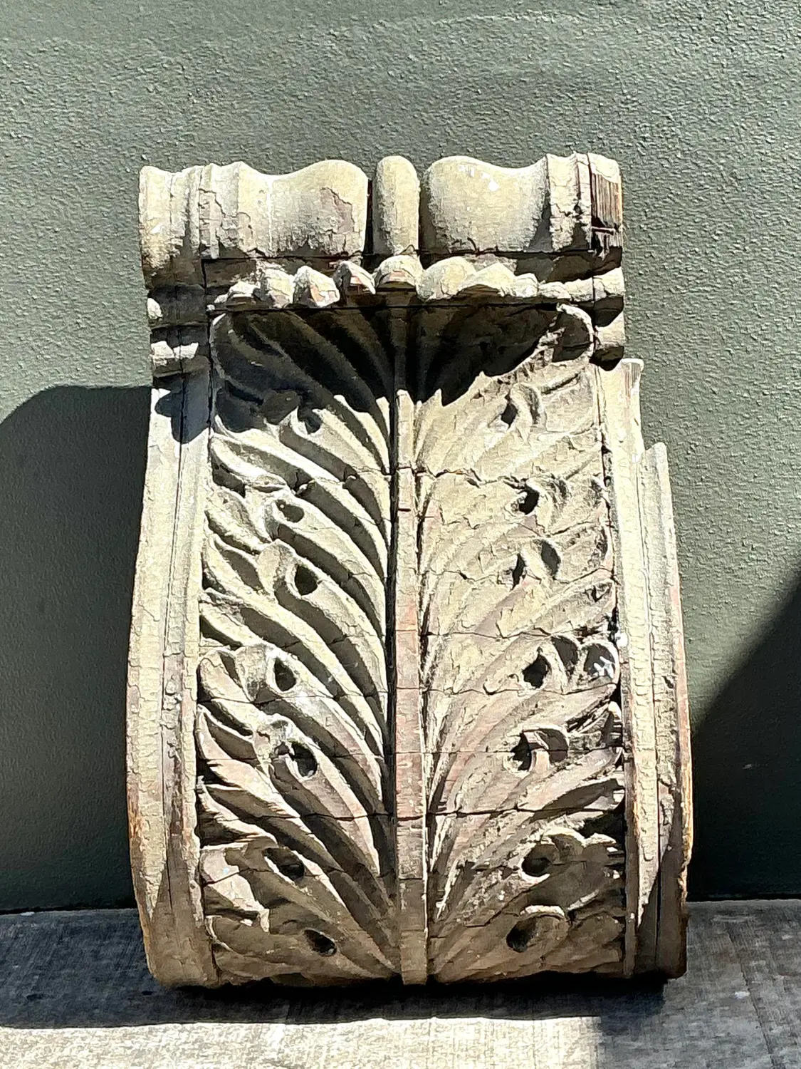 Vintage 1880s Monumental Distressed Wood Corbel - Side view