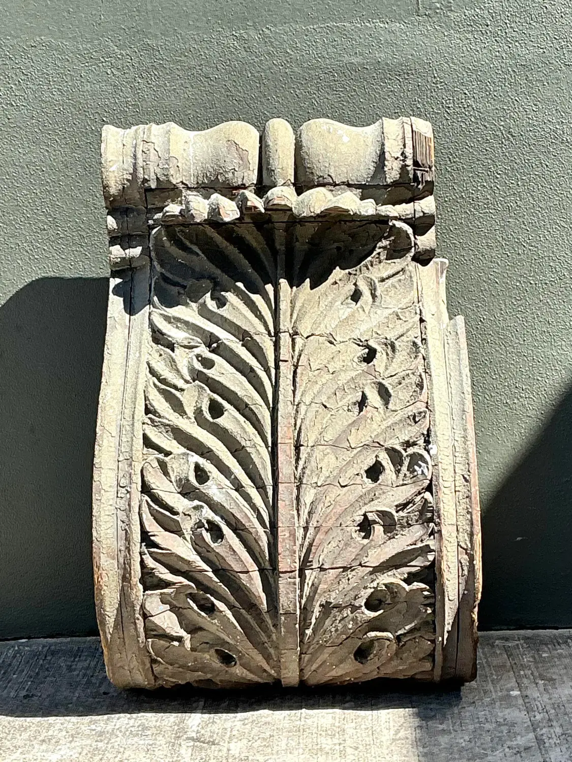 Vintage 1880s Monumental Distressed Wood Corbel - Top view
