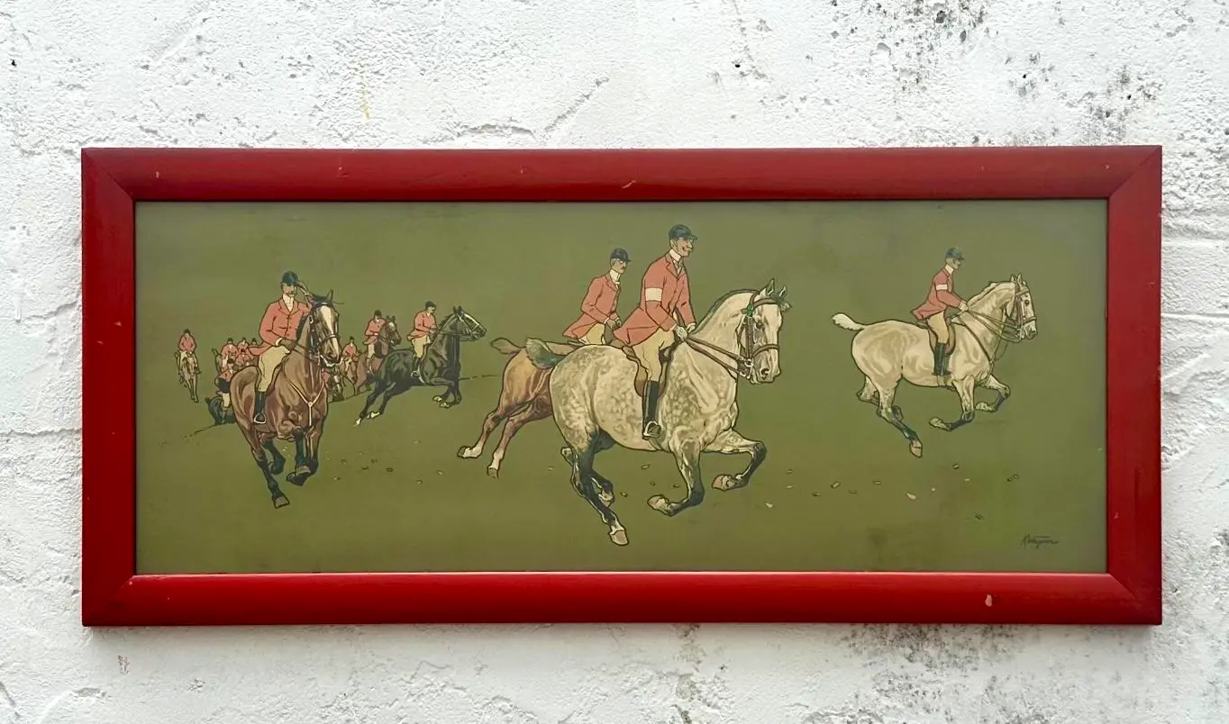 Vintage 1895 German Chomo Lithograph Polo Scene - Side view