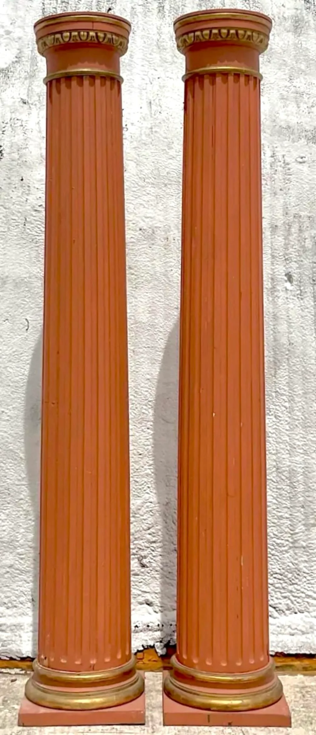 Vintage 18th Century Boho Italian Fluted Columns - a Pair - Top view
