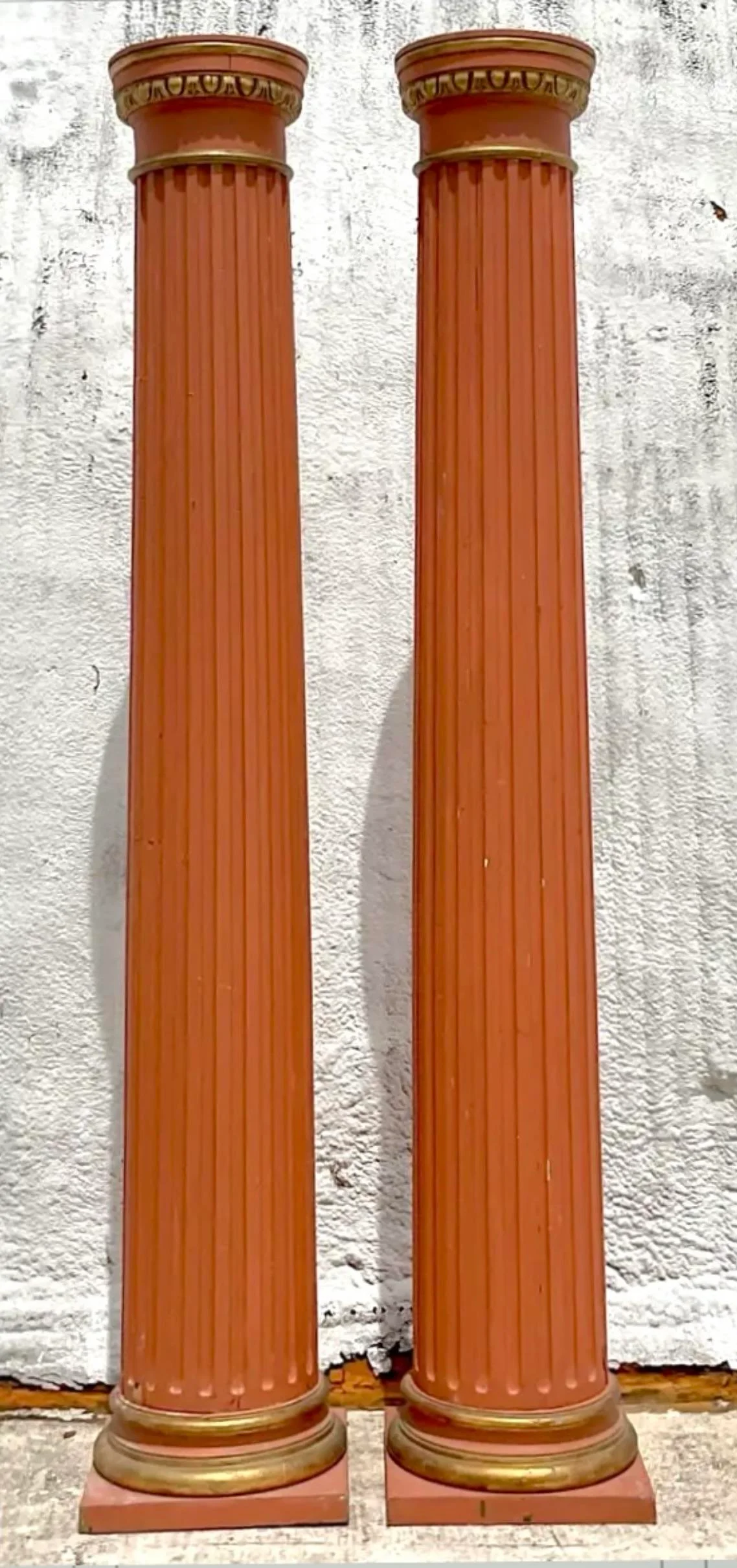 Vintage 18th Century Boho Italian Fluted Columns - a Pair - Back view