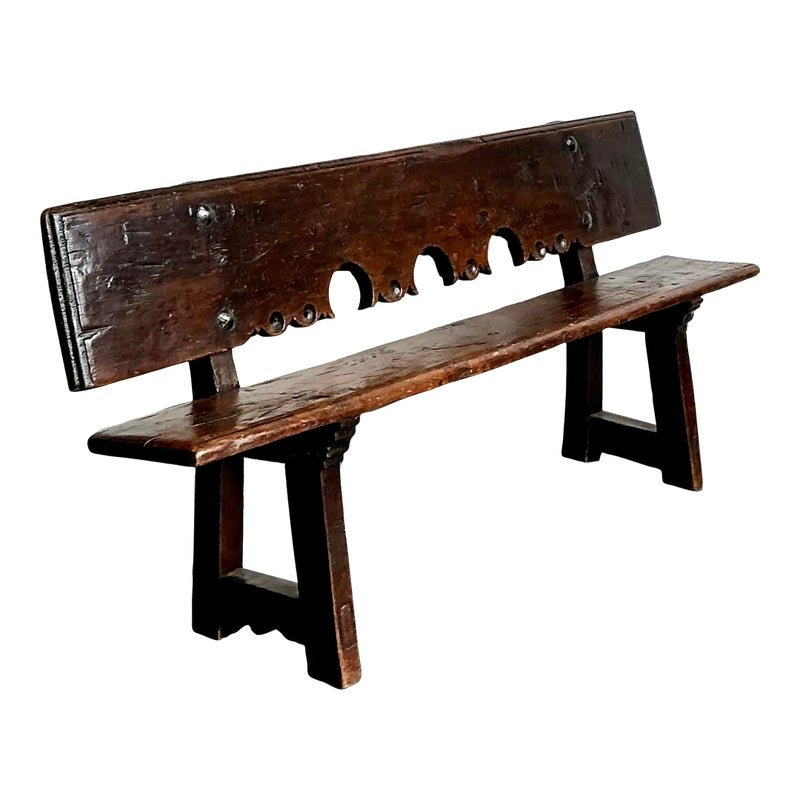 Vintage 18th Century Carved Plank Bench
