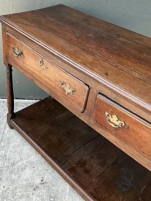 Vintage 18th Century Distressed Plank Console Table - Side view