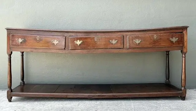 Vintage 18th Century Distressed Plank Console Table - Top view