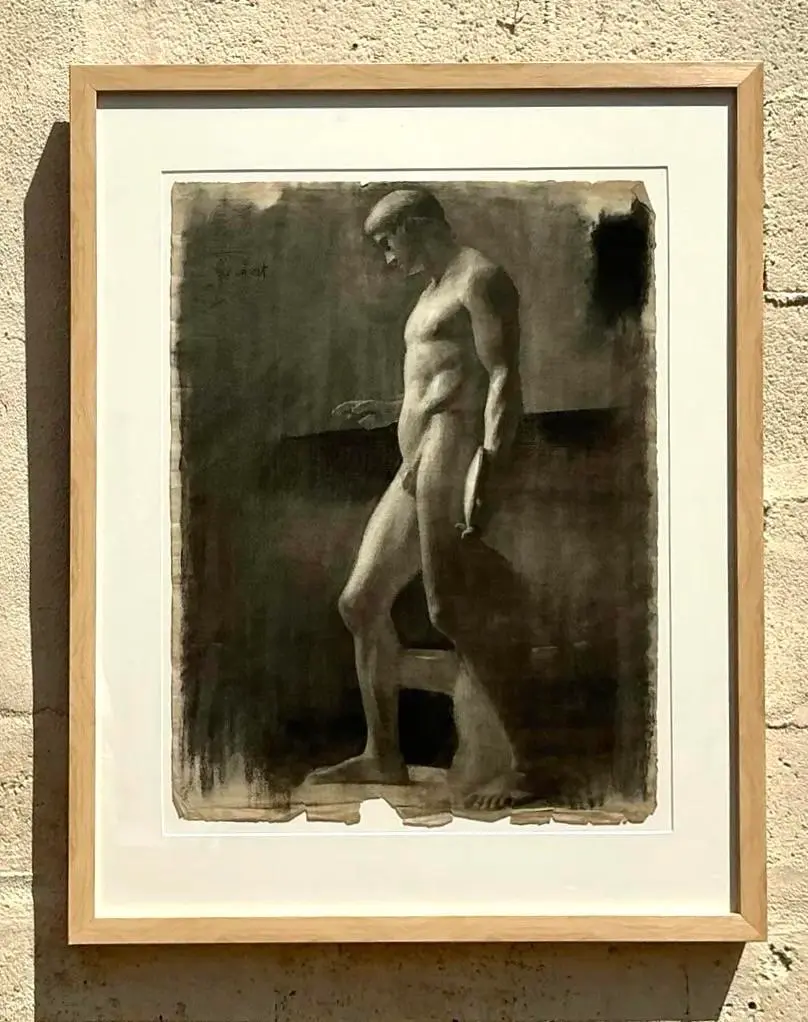 Vintage 1930s Original Pencil Sketch of Man - Top view