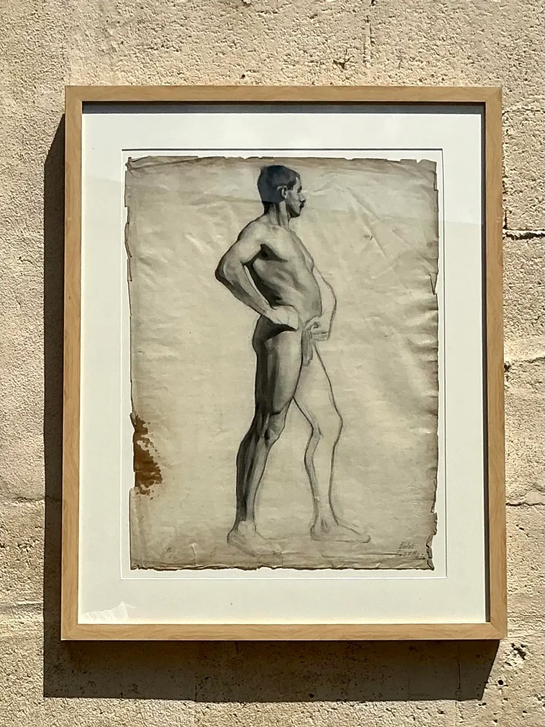 Vintage 1930s Original Pencil Sketch of Man - Top view