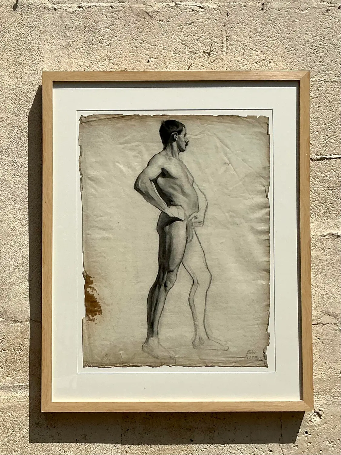 Vintage 1930s Original Pencil Sketch of Man - Detail view