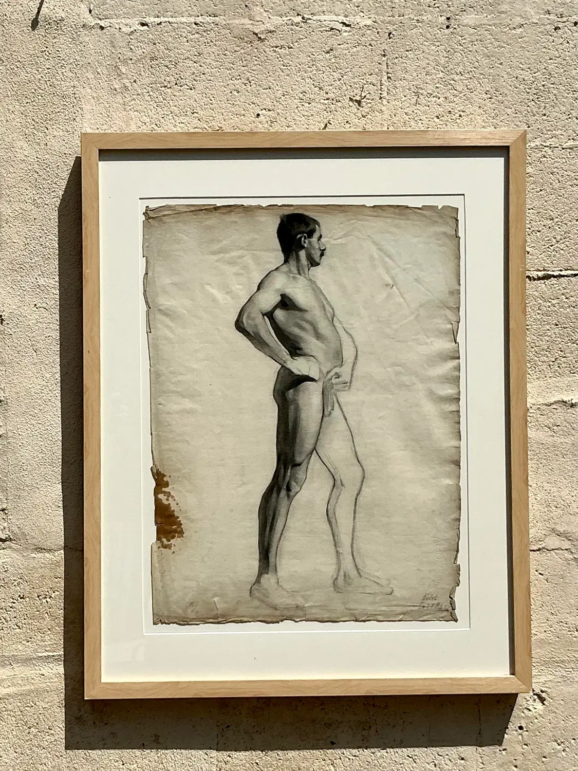 Vintage 1930s Original Pencil Sketch of Man - Side view
