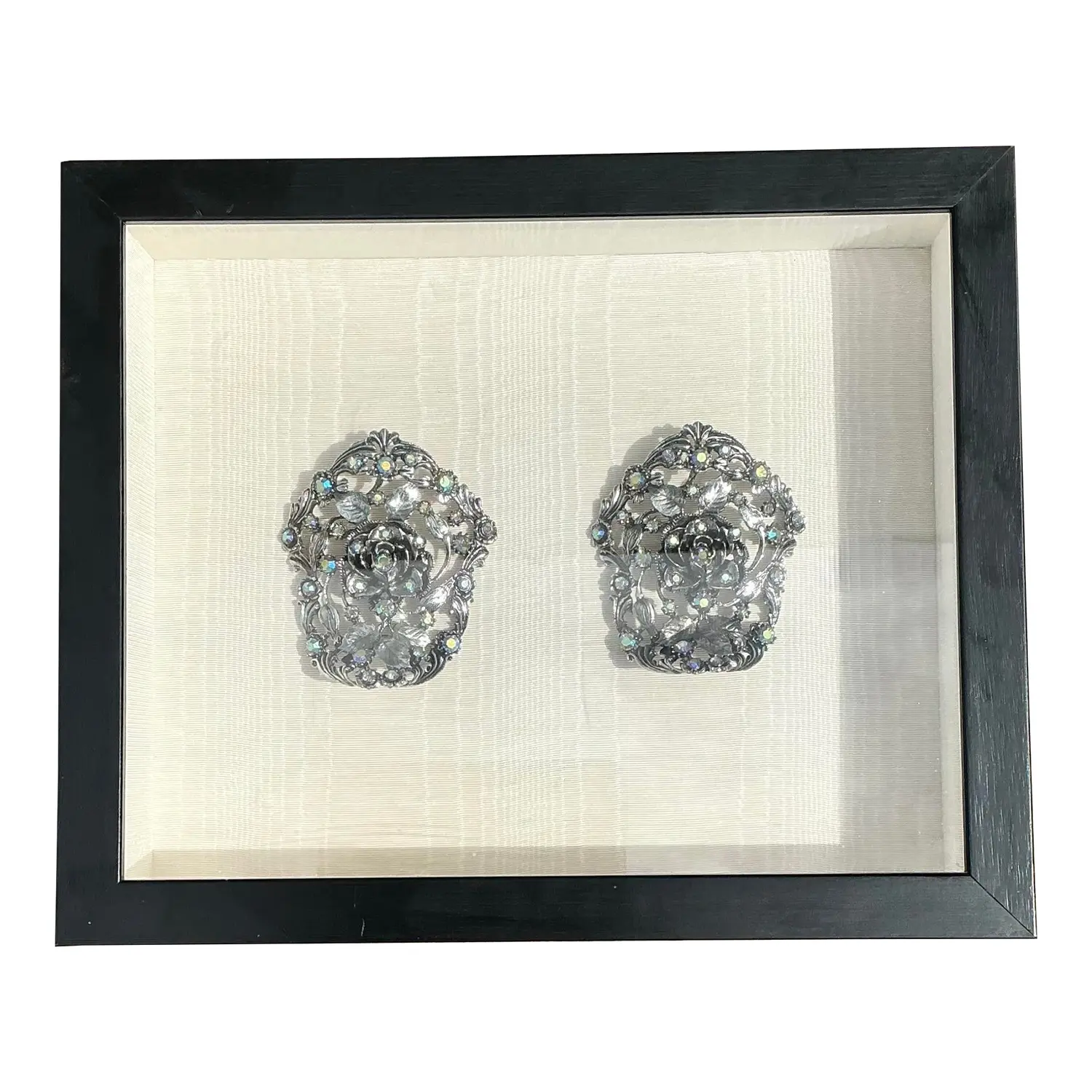 Vintage 1940s Rhinestone Shoe Clips in Shadowbox