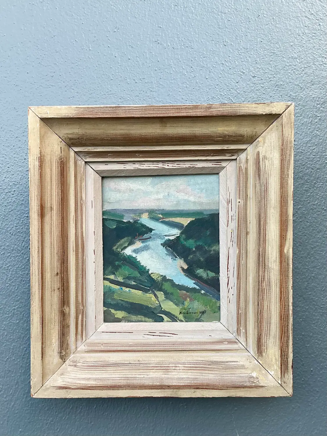 Vintage 1949 Original Landscape Oil on Board - Back view
