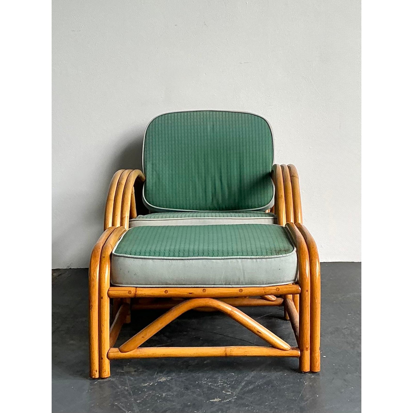 Vintage 1950s Beverly Hills Rattan Lounge Chairs and Ottoman - Top view