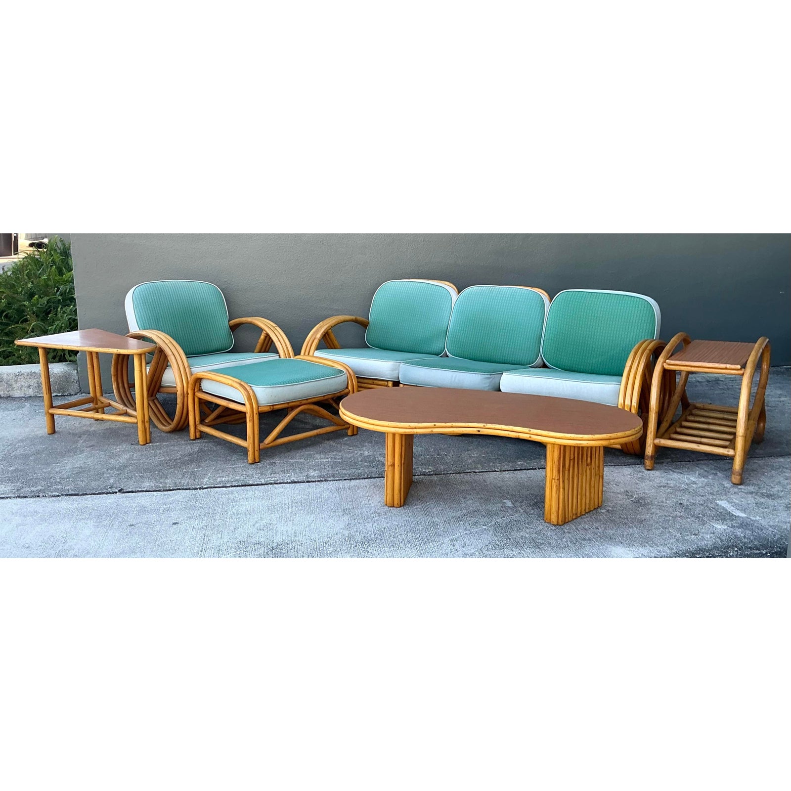 Vintage 1950s Beverly Hills Rattan Sofa - Back view