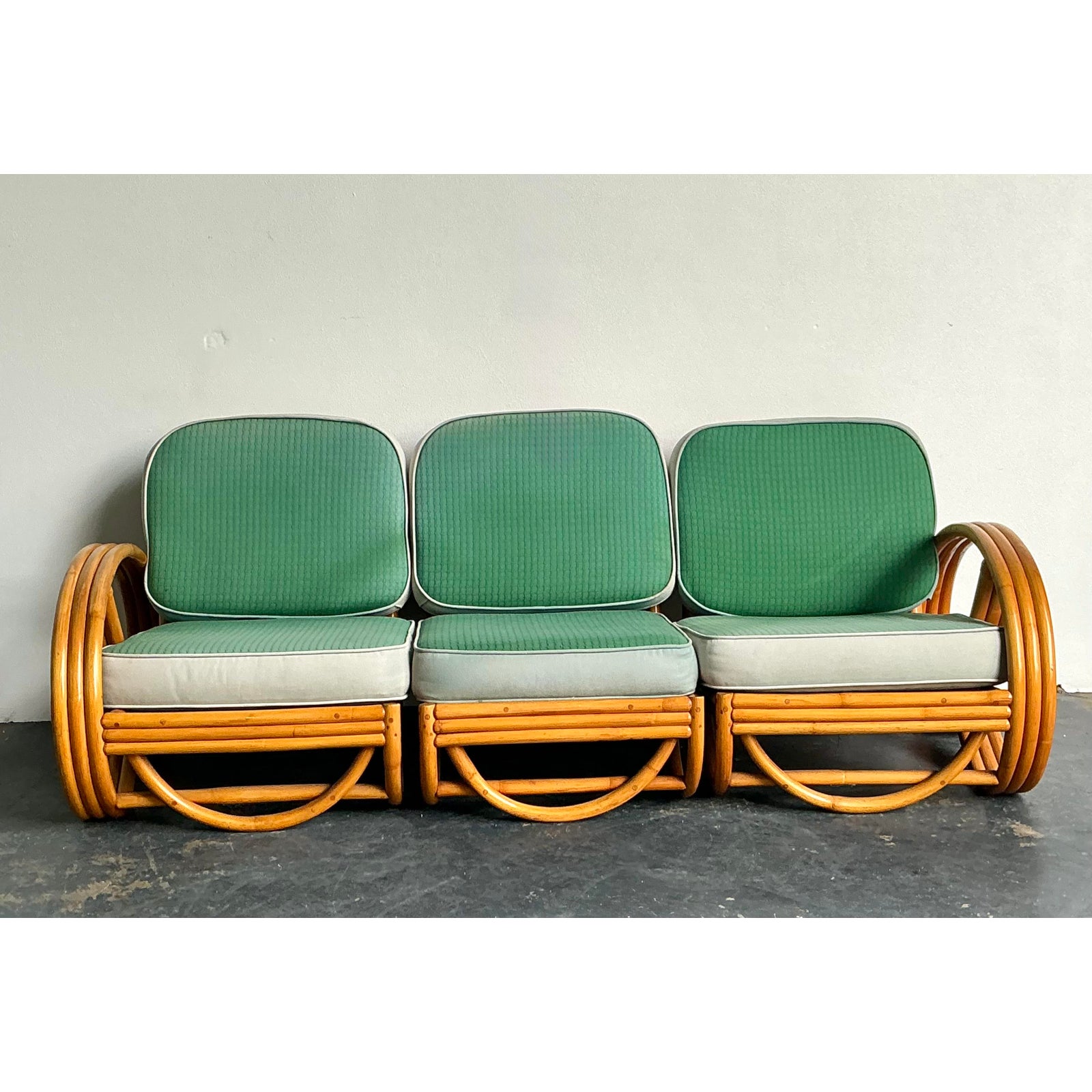 Vintage 1950s Beverly Hills Rattan Sofa - Side view