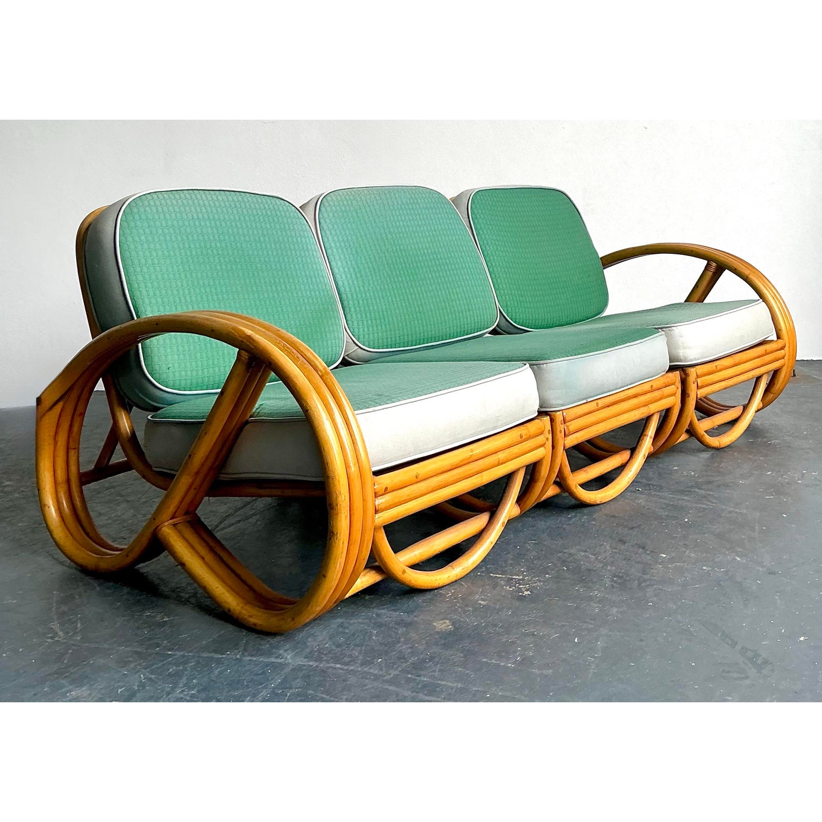Vintage 1950s Beverly Hills Rattan Sofa - Detail view