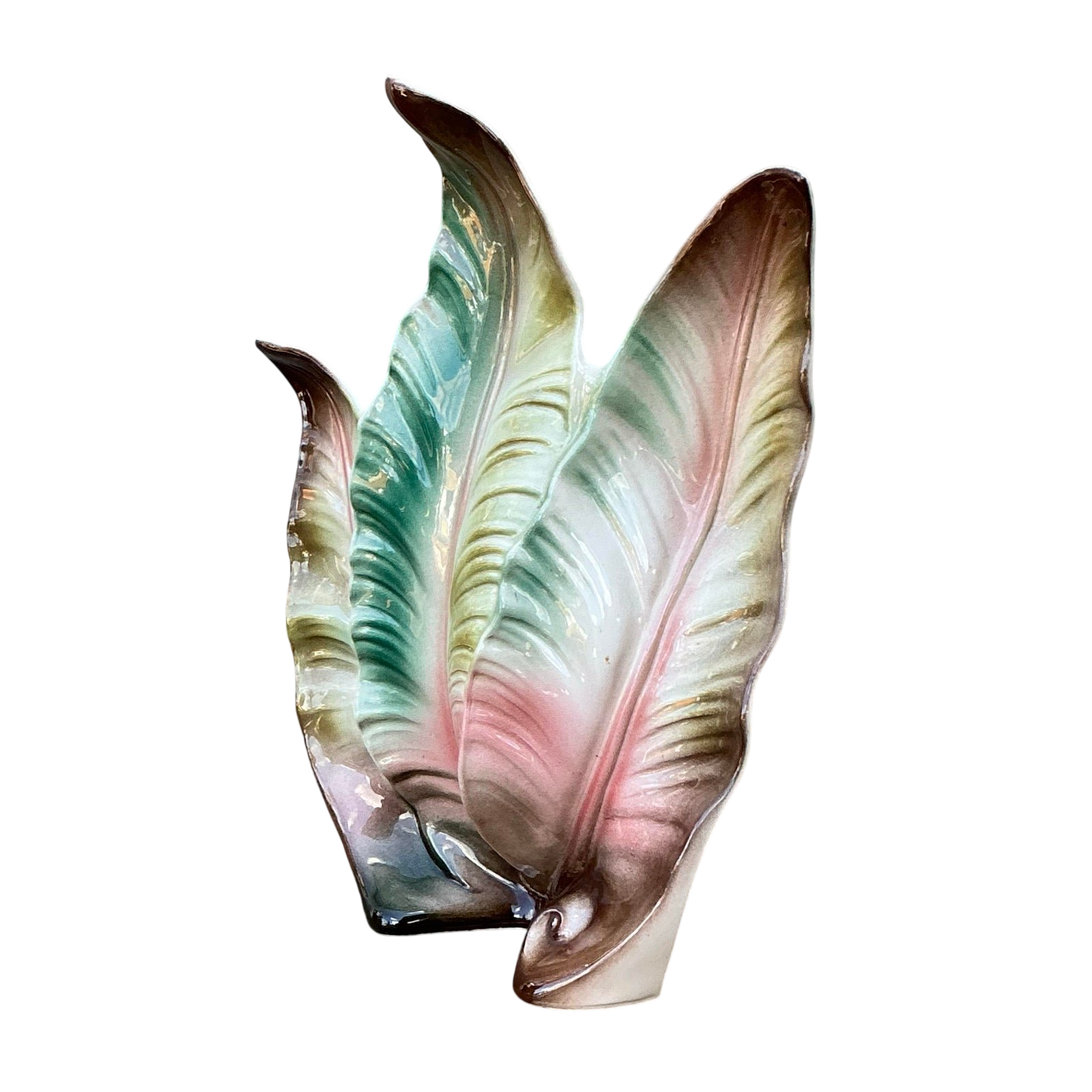 Vintage 1950s Glazed Ceramic Leaf Light