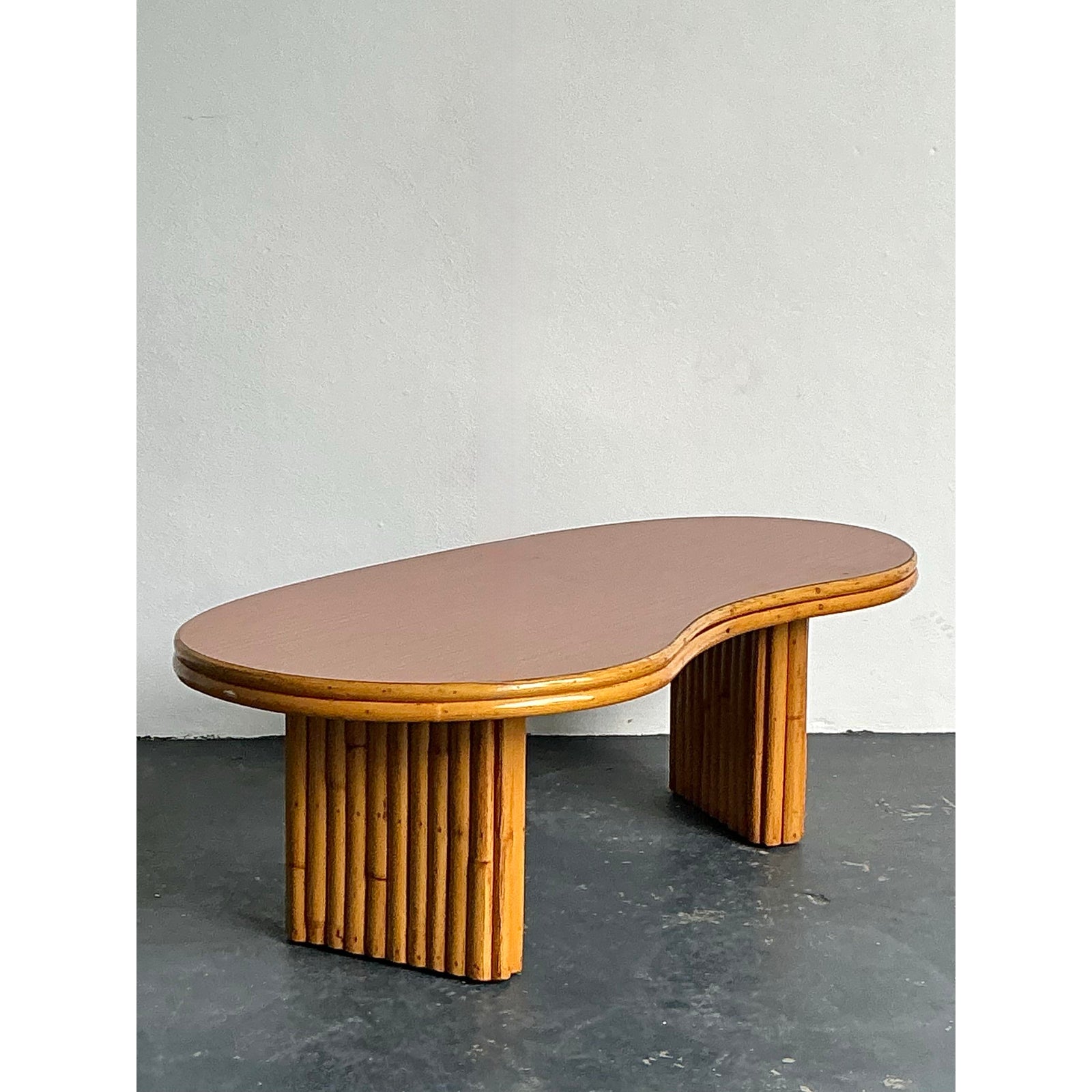 Vintage 1950s Kidney Rattan Coffee Table After Frankl - Detail view
