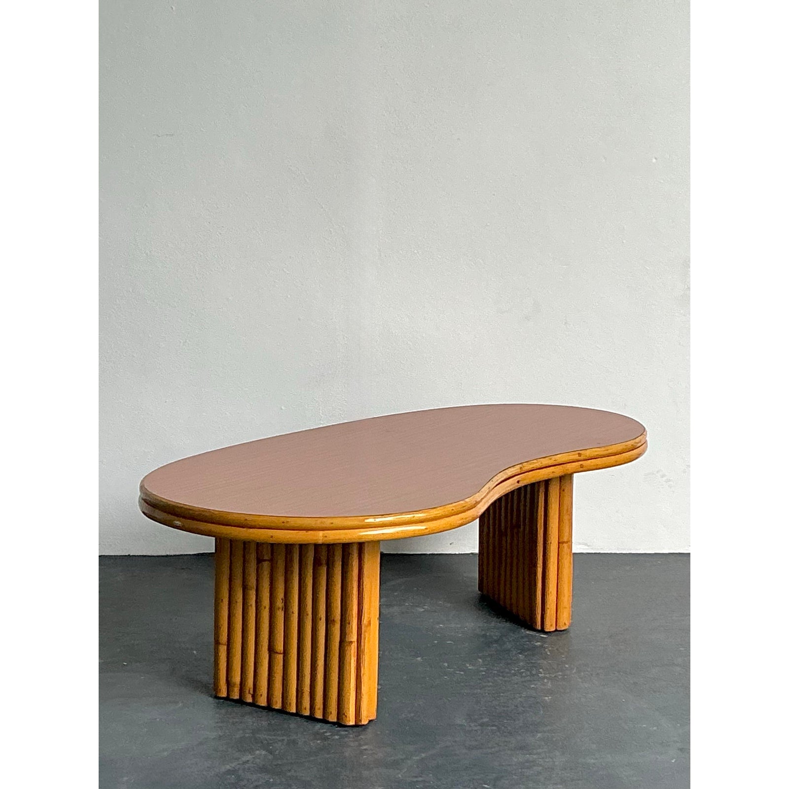 Vintage 1950s Kidney Rattan Coffee Table After Frankl - Top view