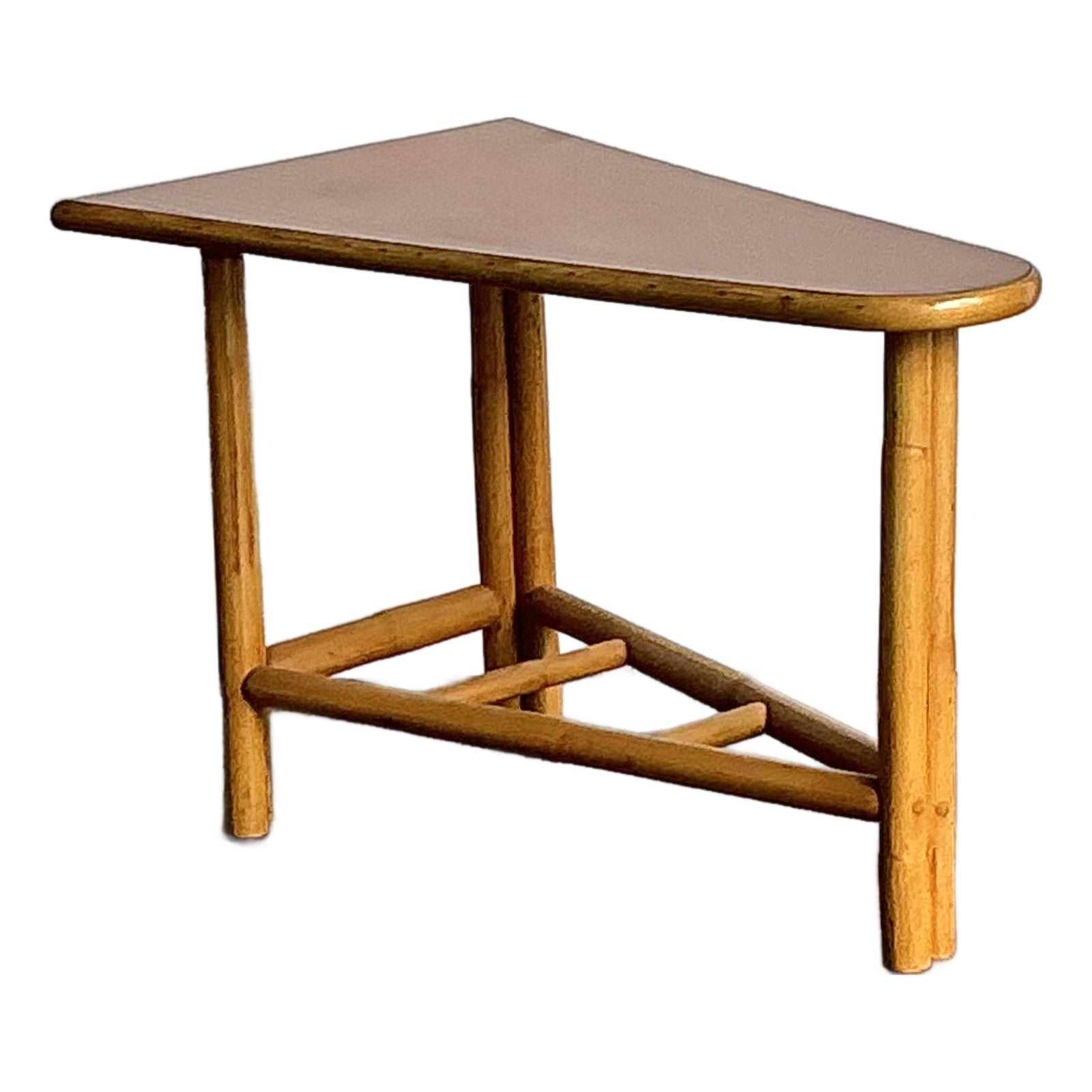 Vintage 1950s Pie Slice Rattan Side Table