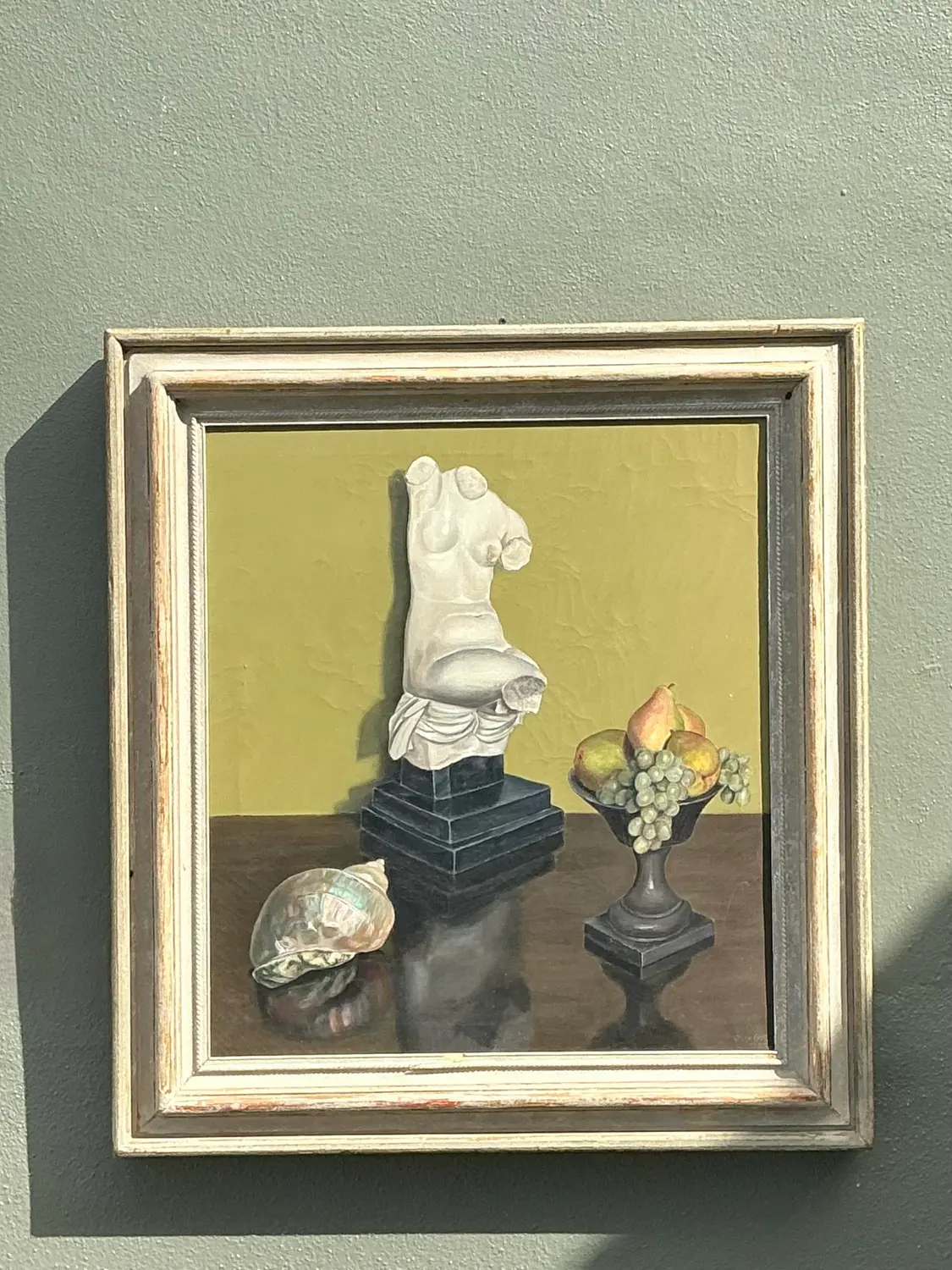 Vintage 1957 Original Still Life on Canvas - Detail view