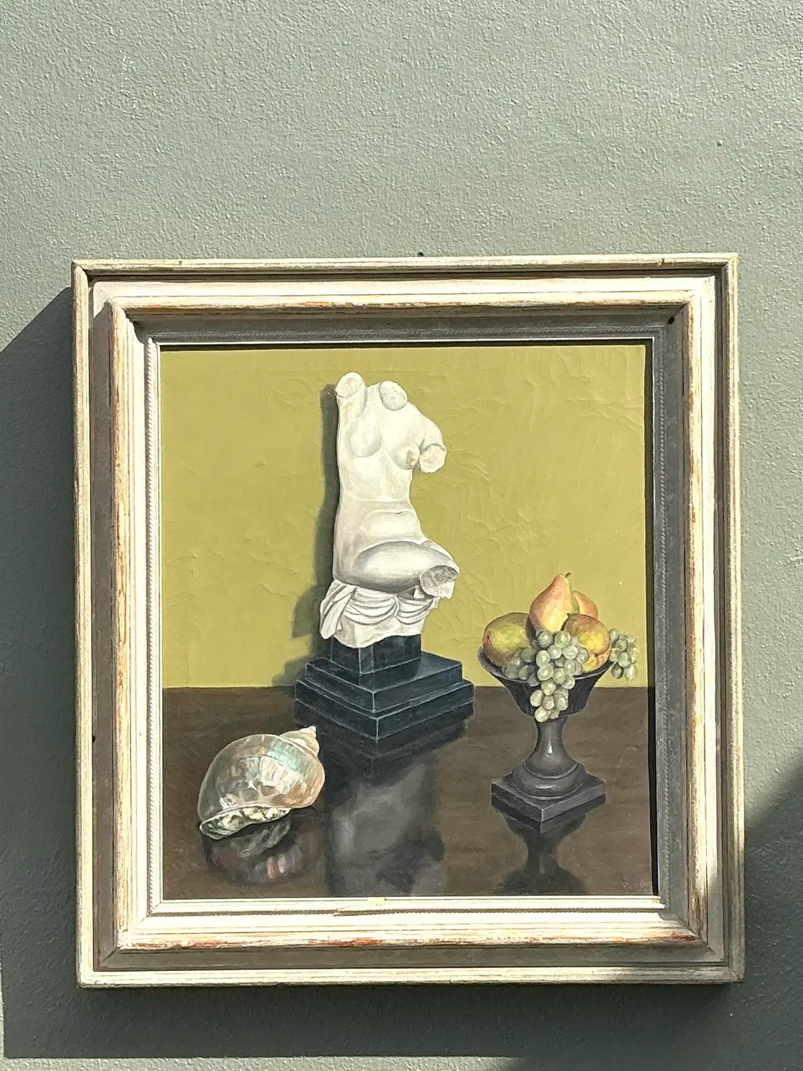 Vintage 1957 Original Still Life on Canvas - Side view