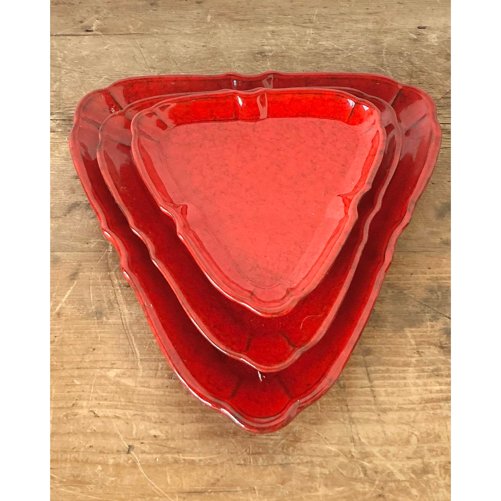 Vintage 1960s Italian Glazed Ceramic Tray Trio - Top view