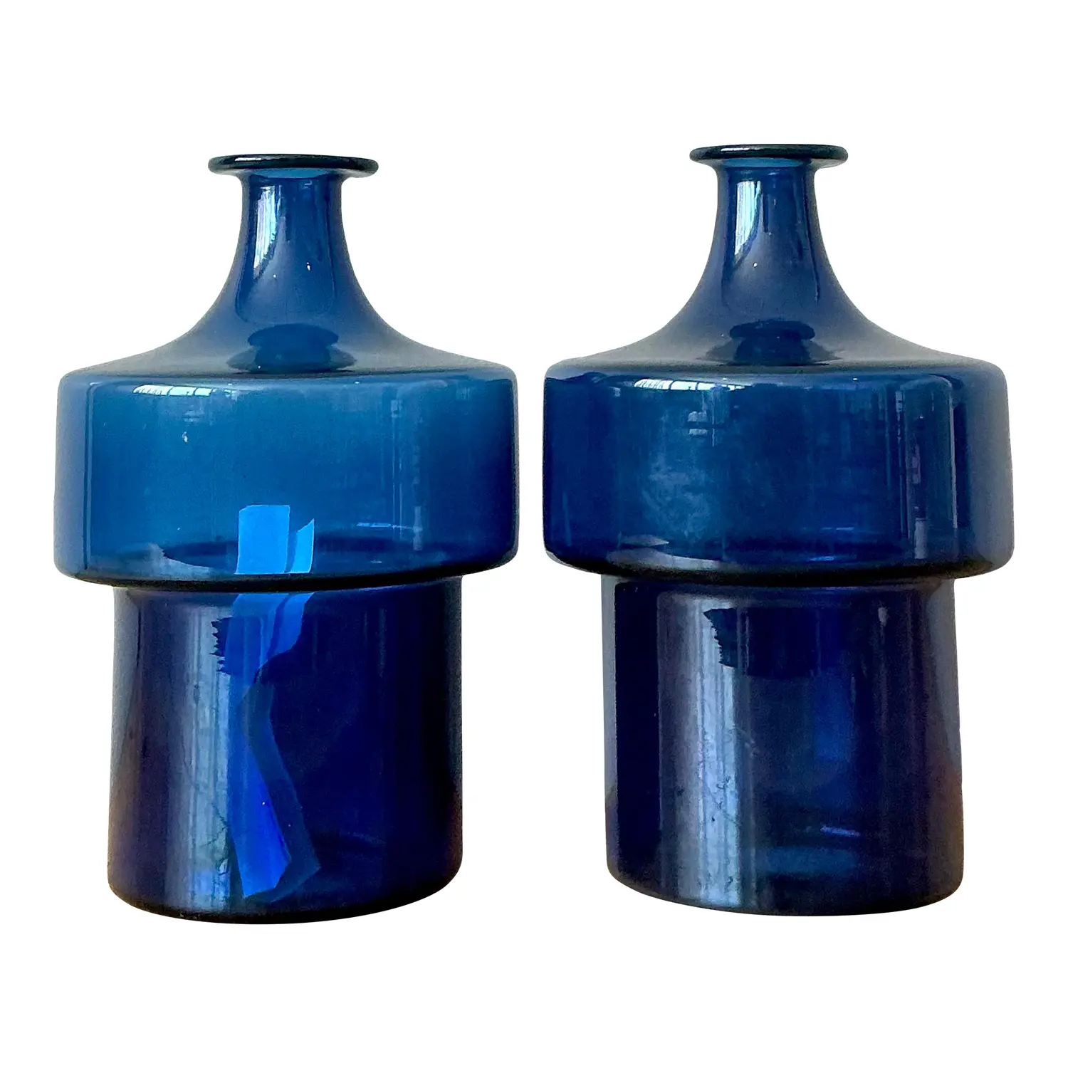 Vintage 1960s Timo Sarpaneva Littala Finland Blue Glass Decanter - A Pair
