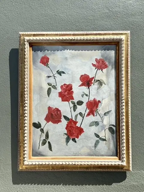 Vintage 1966 Original Floating Roses Oil on Painting - Side view