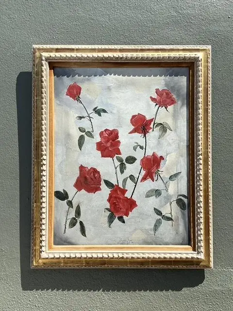 Vintage 1966 Original Floating Roses Oil on Painting - Back view
