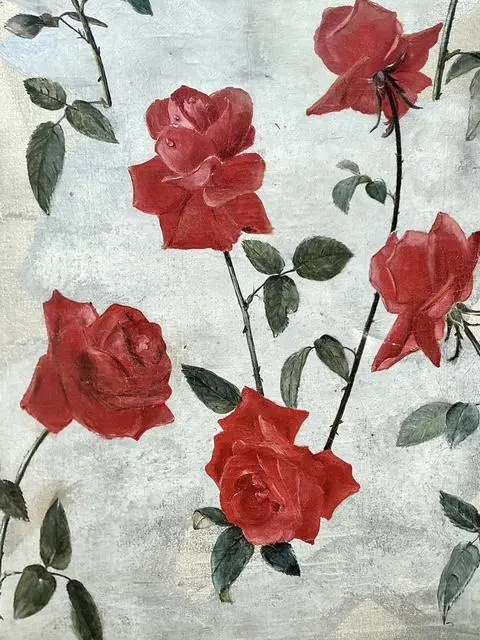 Vintage 1966 Original Floating Roses Oil on Painting - Top view
