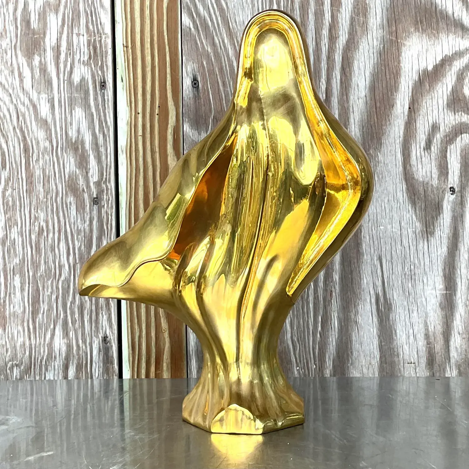 Vintage 1980s Abstract Brass Sculpture - Back view