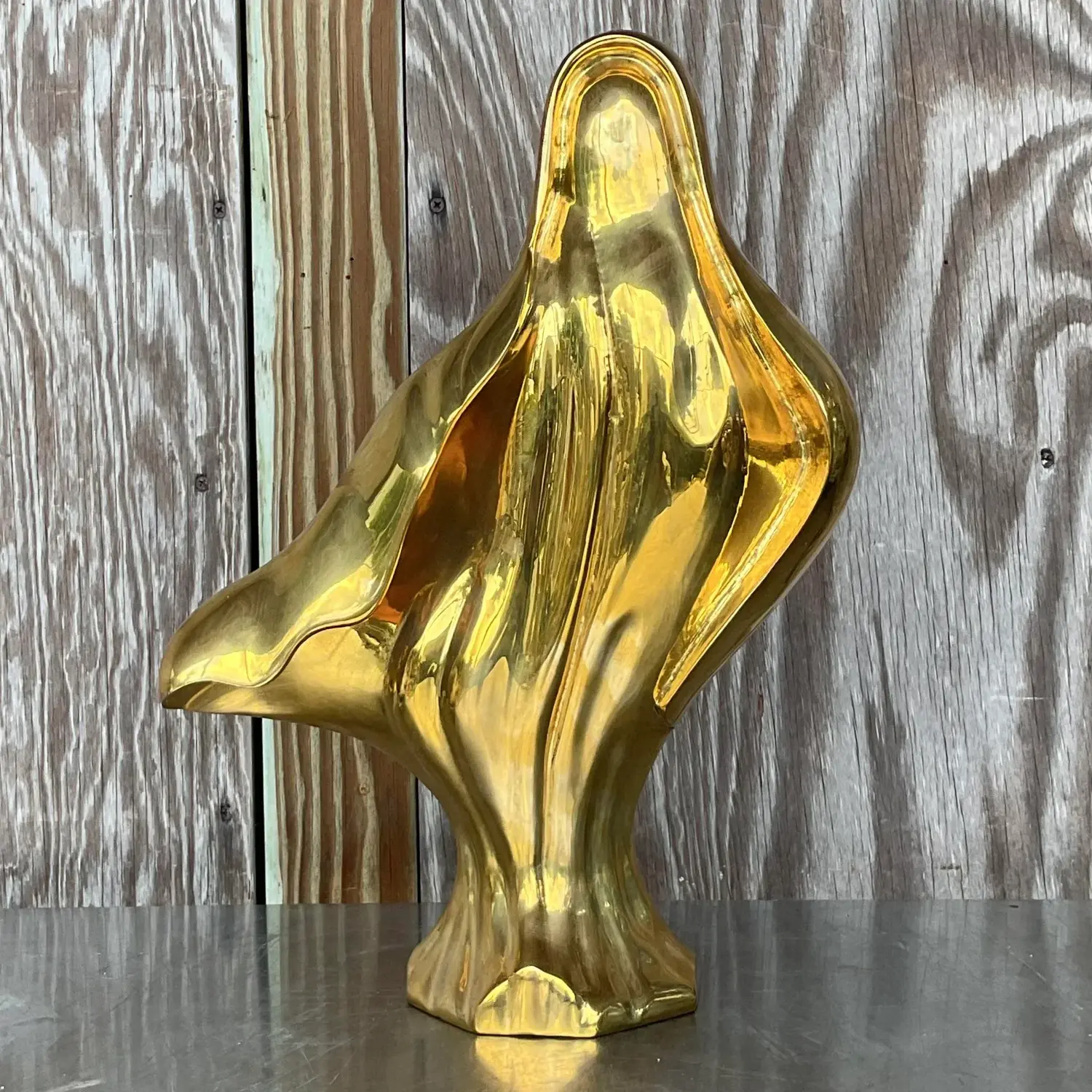 Vintage 1980s Abstract Brass Sculpture - Side view