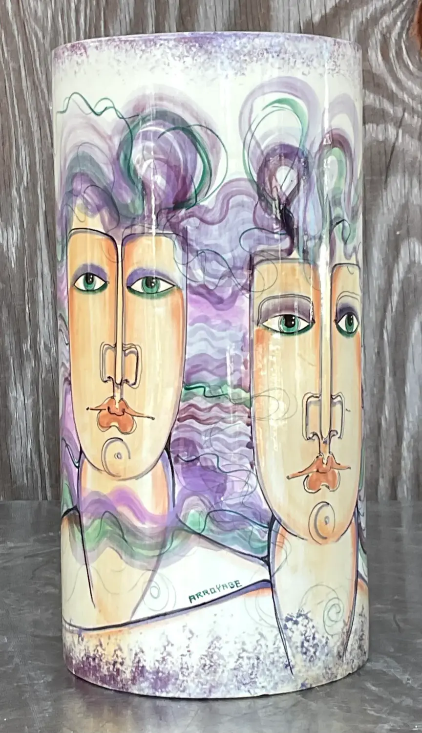 Vintage 1980s Hand Painted Ceramic Vase - Back view