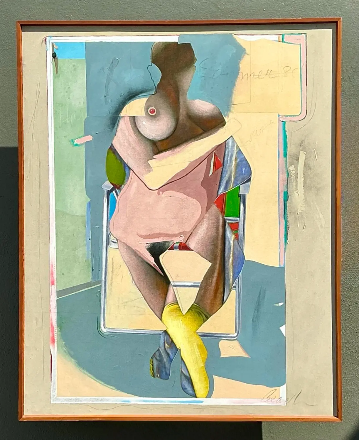 Vintage 1980s Monumental Abstract Figurative Soil on Canvas - Back view