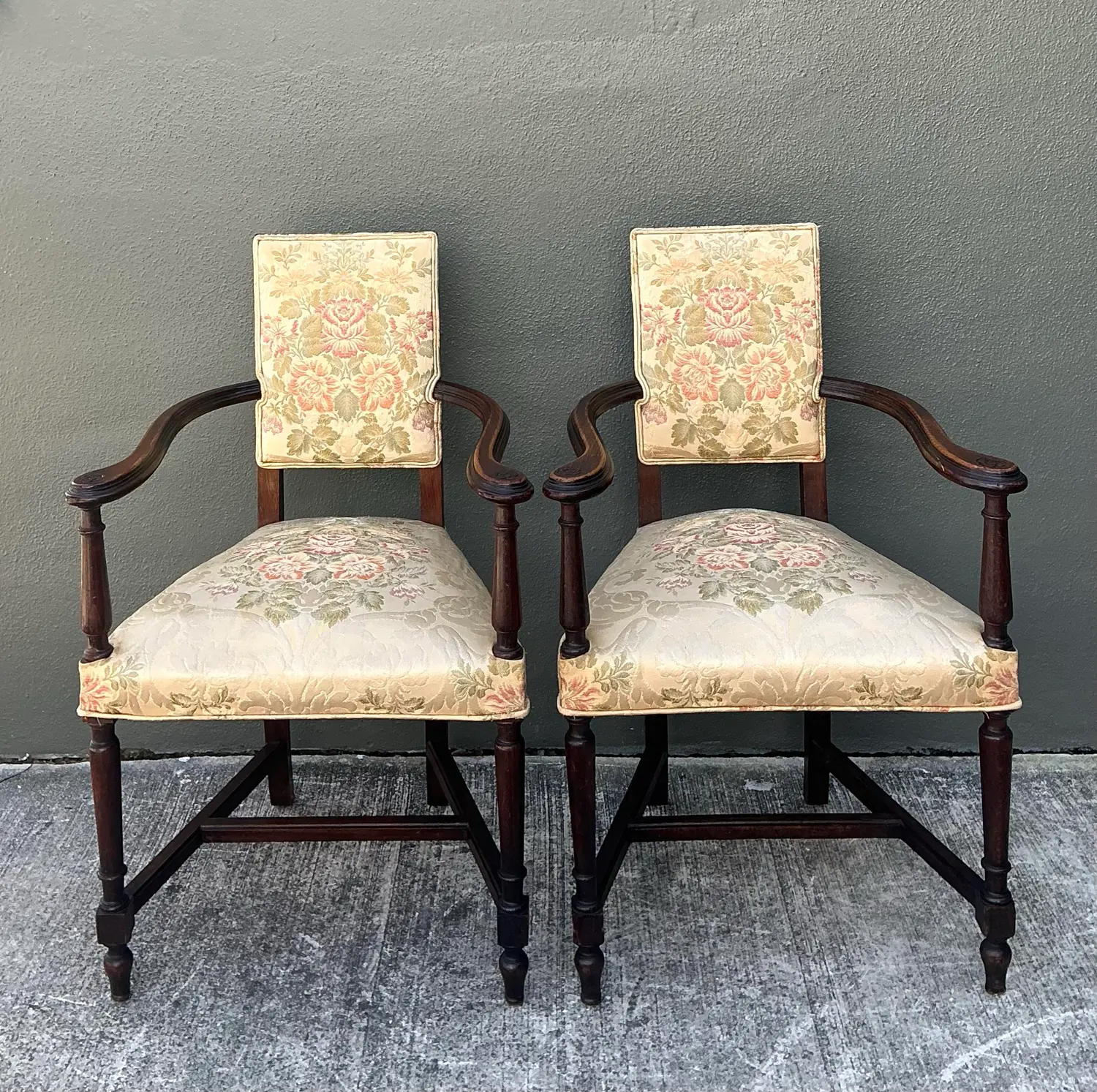 Vintage 19th Century Carved Arm Chairs - A Pair - Top view