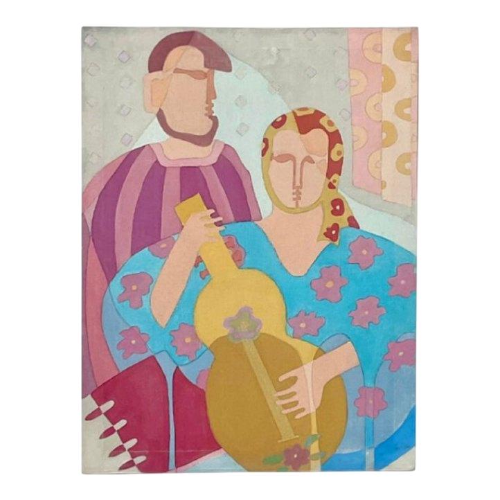 Vintage 20th Century Original Abstract Figural Oil on Canvas