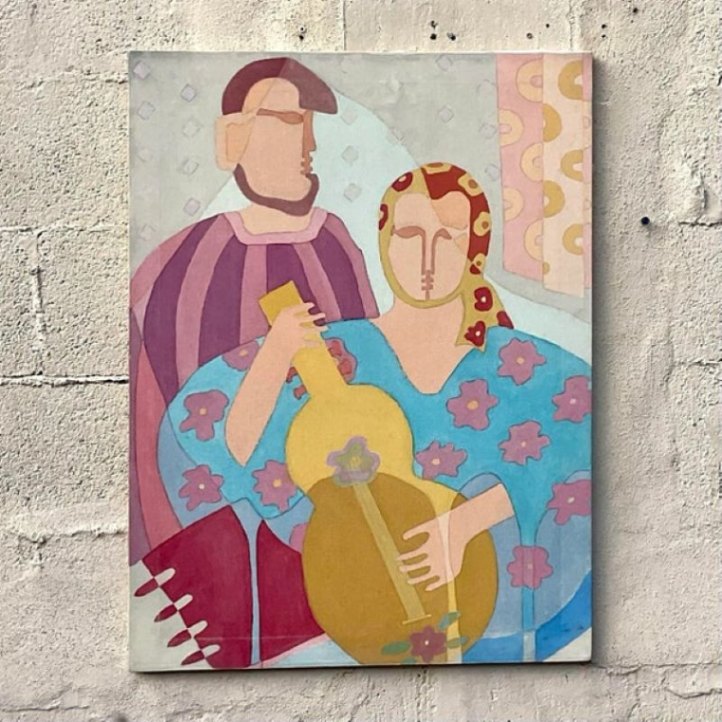 Vintage 20th Century Original Abstract Figural Oil on Canvas - Detail view