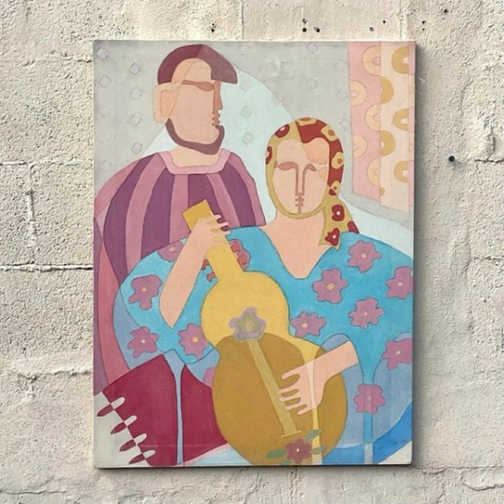 Vintage 20th Century Original Abstract Figural Oil on Canvas - Side view