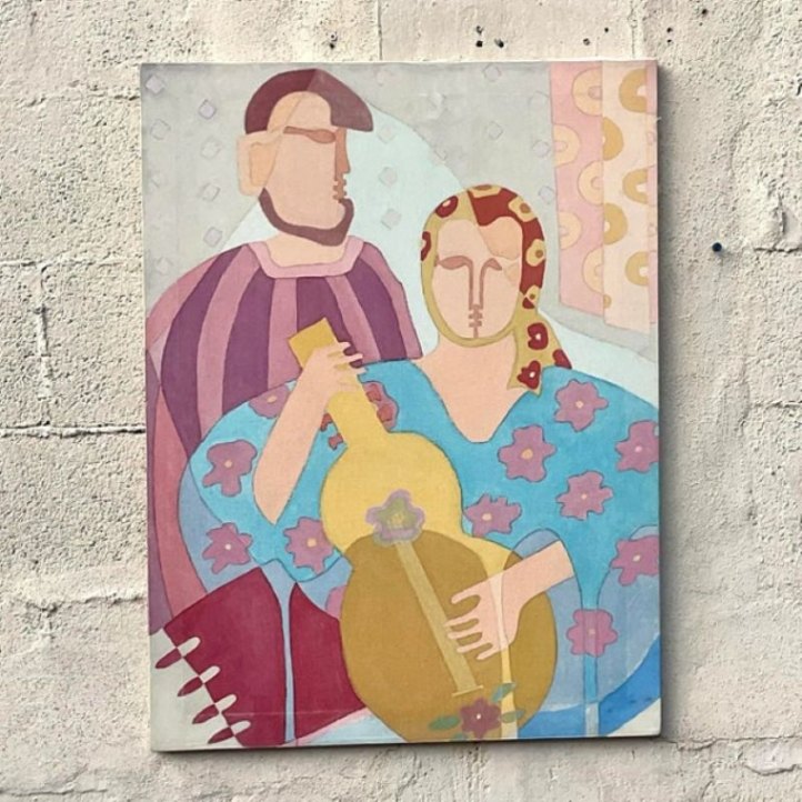 Vintage 20th Century Original Abstract Figural Oil on Canvas - Back view