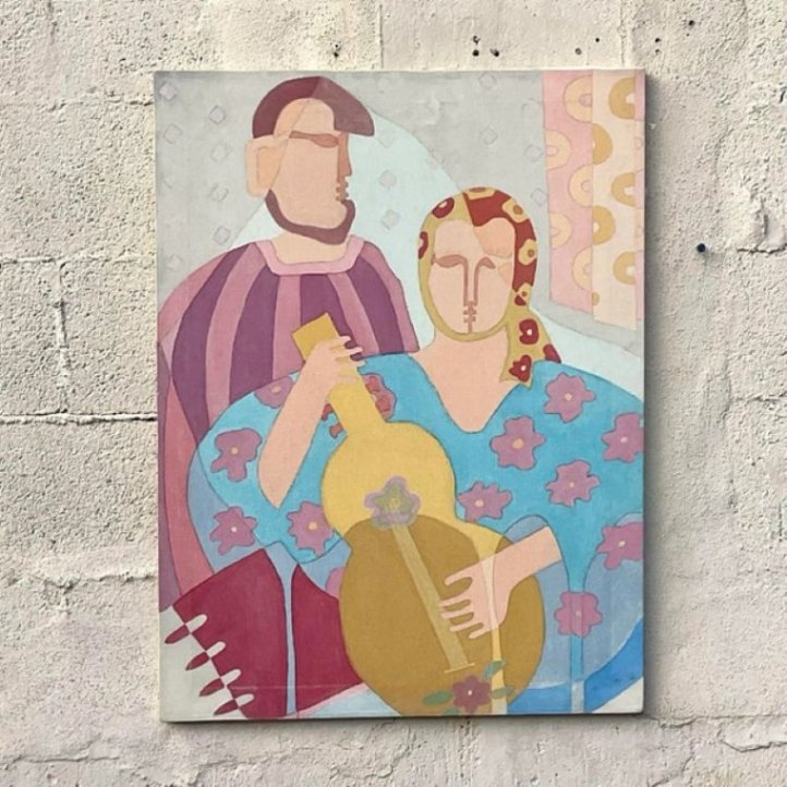 Vintage 20th Century Original Abstract Figural Oil on Canvas - Top view