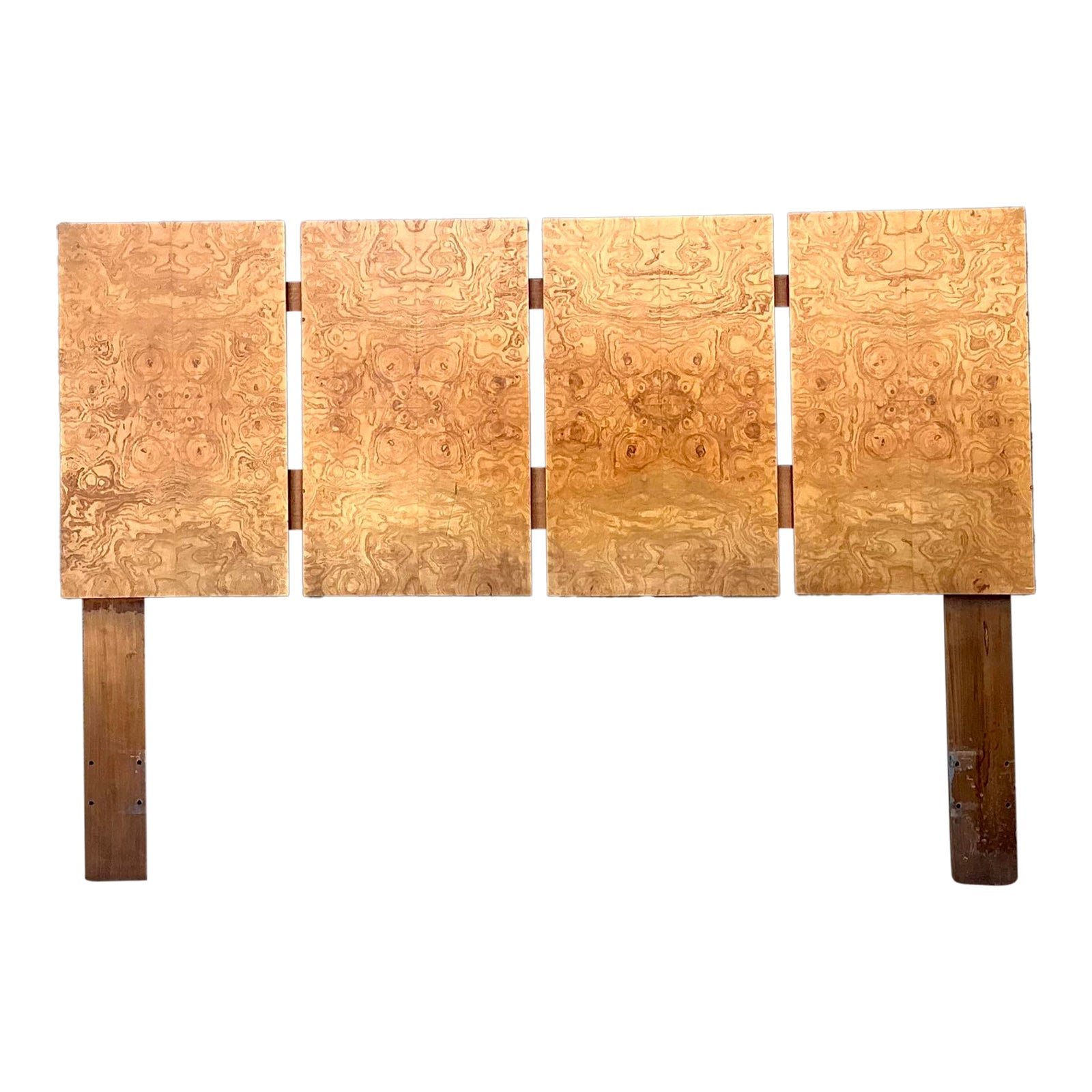 Vintage 70s Burl Wood Panel Full Headboard