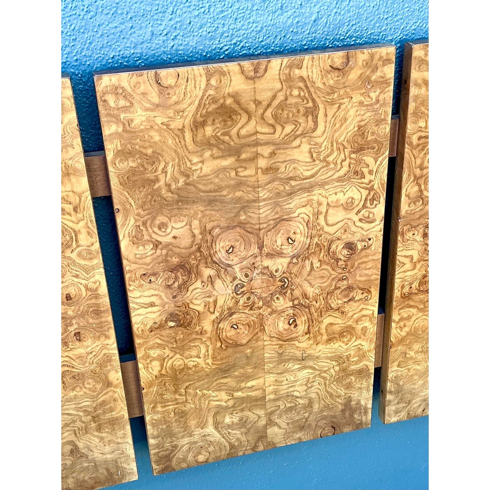 Vintage 70s Burl Wood Panel Full Headboard - Top view