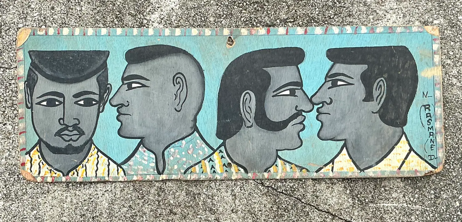 Vintage 70s Hand Painted Barber Hairstyle Sign - Top view