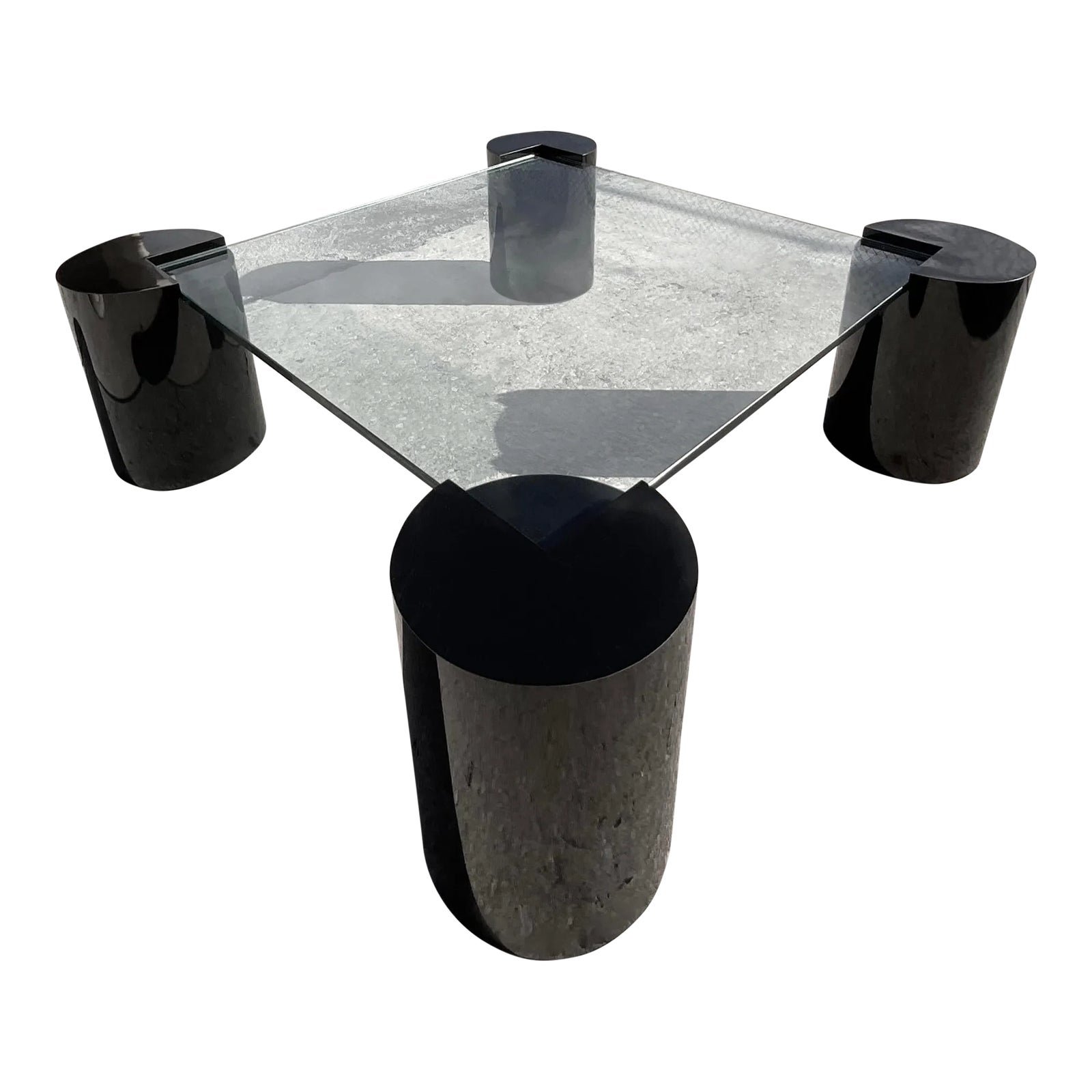 Vintage 80s Four Corners Pedestal Coffee Table After Springer