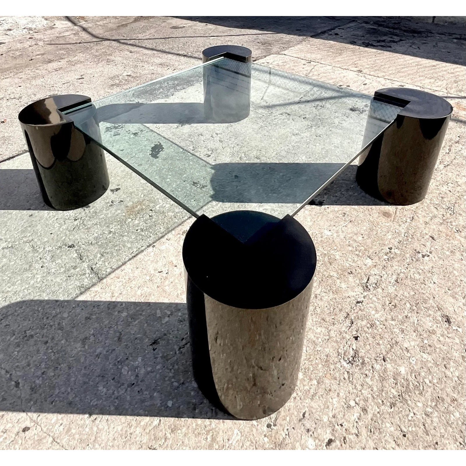 Vintage 80s Four Corners Pedestal Coffee Table After Springer - Top view